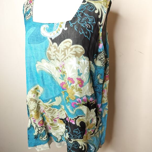 Ulla Popken Tank Jacket Set 16 / 18 Chiffon Floral Sheer Draped - Picture 3 of 12